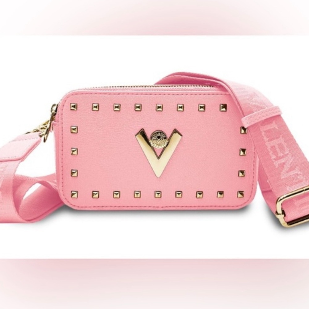 Valentina Pink and Gold Crossbody Bag with Studded Design